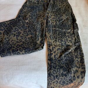 Leopard Print Barrel Pants - Olive and Black